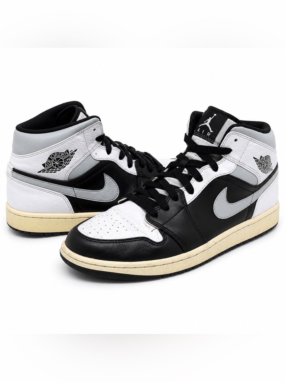 Air Jordan 1 Mid Retro Black/White/Grey Men’s Sneakers Size 11.5